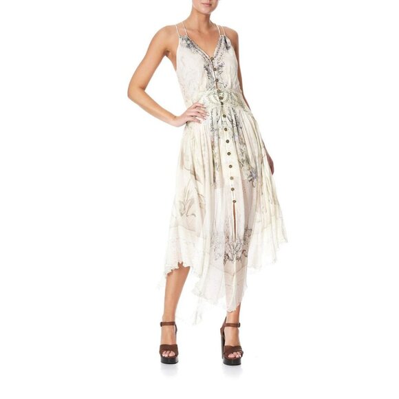 Camilla Strap Dress with Shaped Waistband Memories of Moree Cream Size Medium - Picture 1 of 11